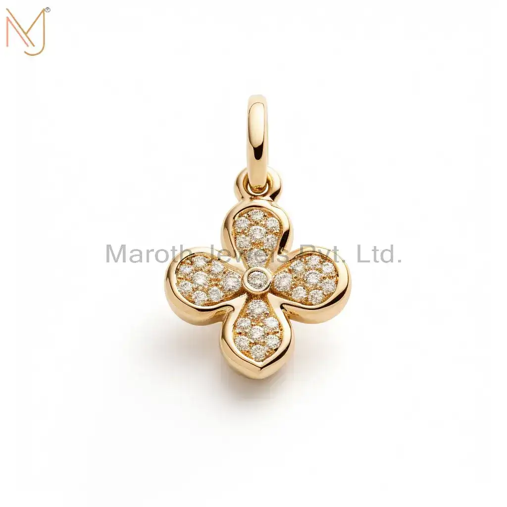 925 Sterling Silver Yellow Gold Plated Moissanite Clover Design Pendant Jewelry Manufcaturer