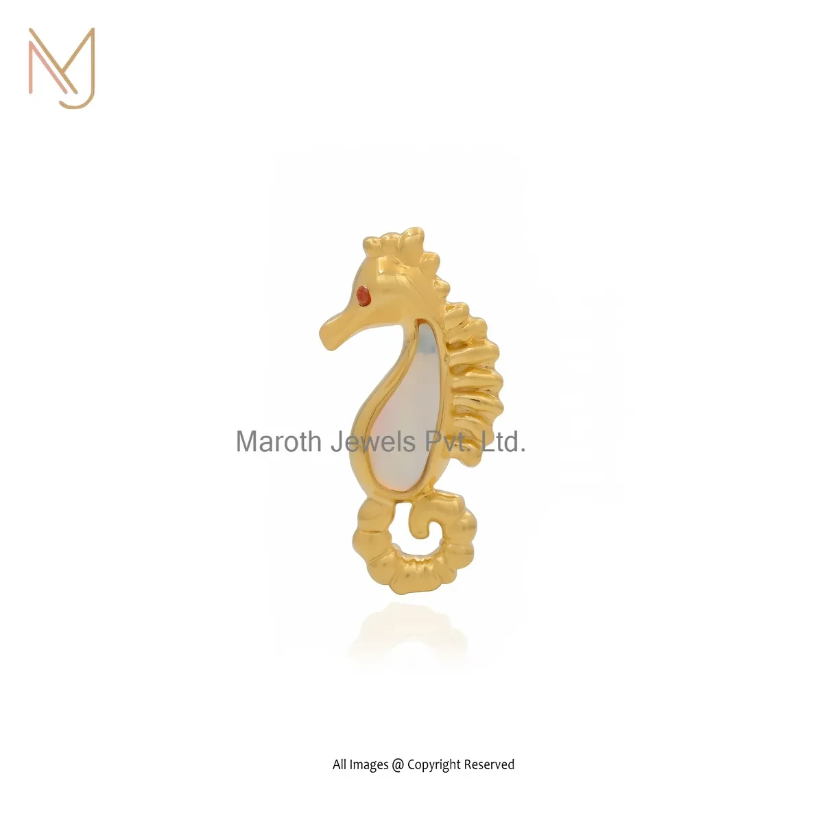 Private Lable 14K Yellow Gold Ethiopian Opal And Garnet Seahorse Pendant