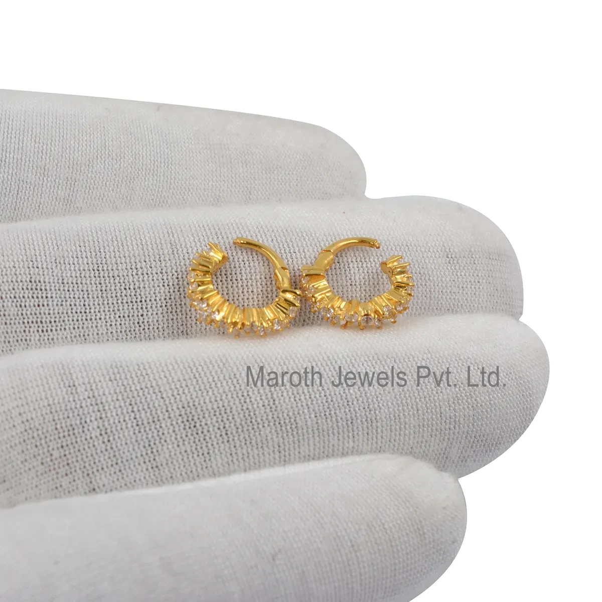 14K Yellow Gold Cubic Zircon Diamond Huggie Earring Custom Jewelry