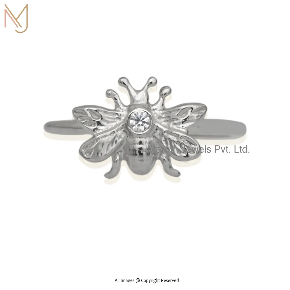 925 Silver Rose Gold Plated Diamond White CZ Honey Bee Ring Jewelry Supplier