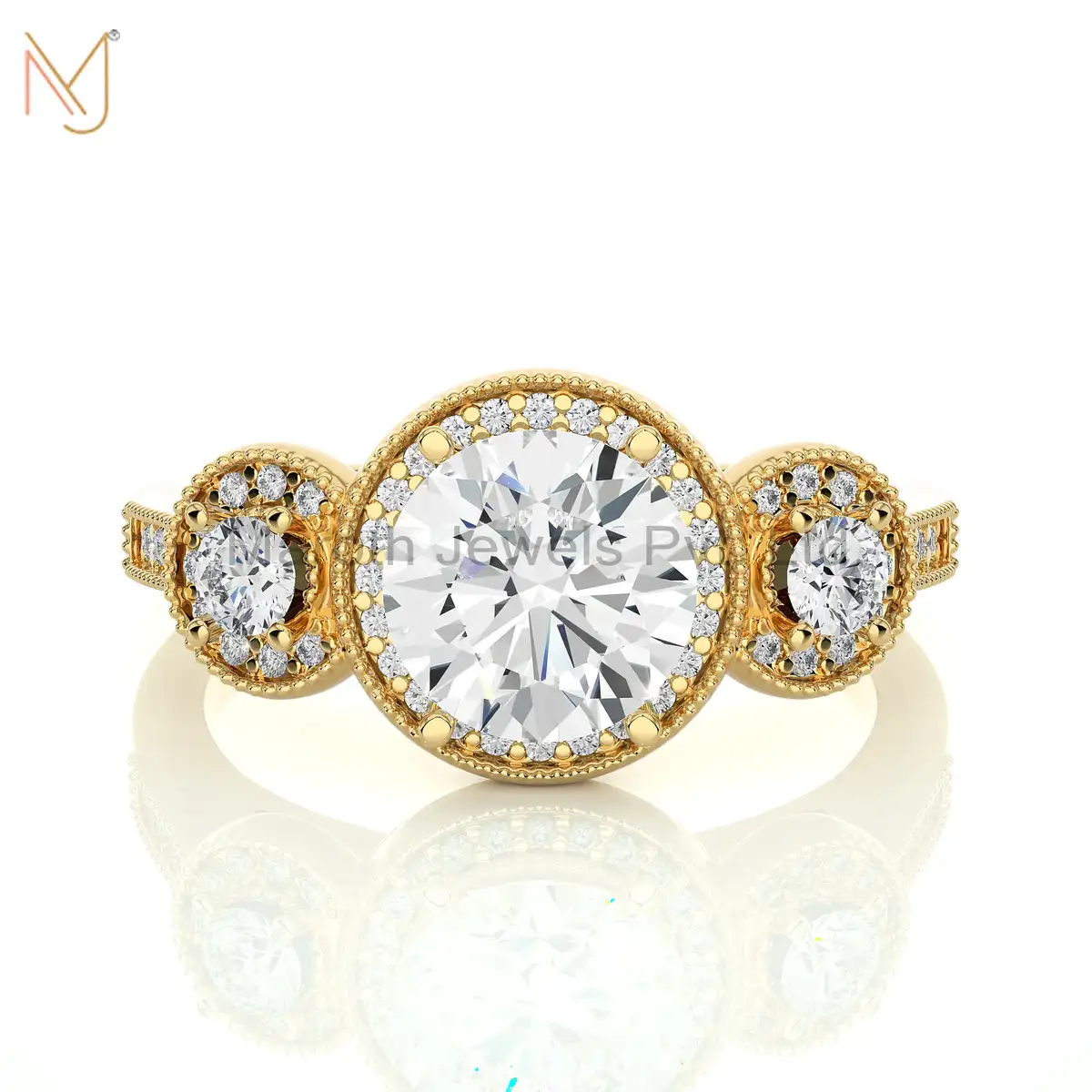 14K Yellow Gold Moissanite Round Ring Jewelry Supplier