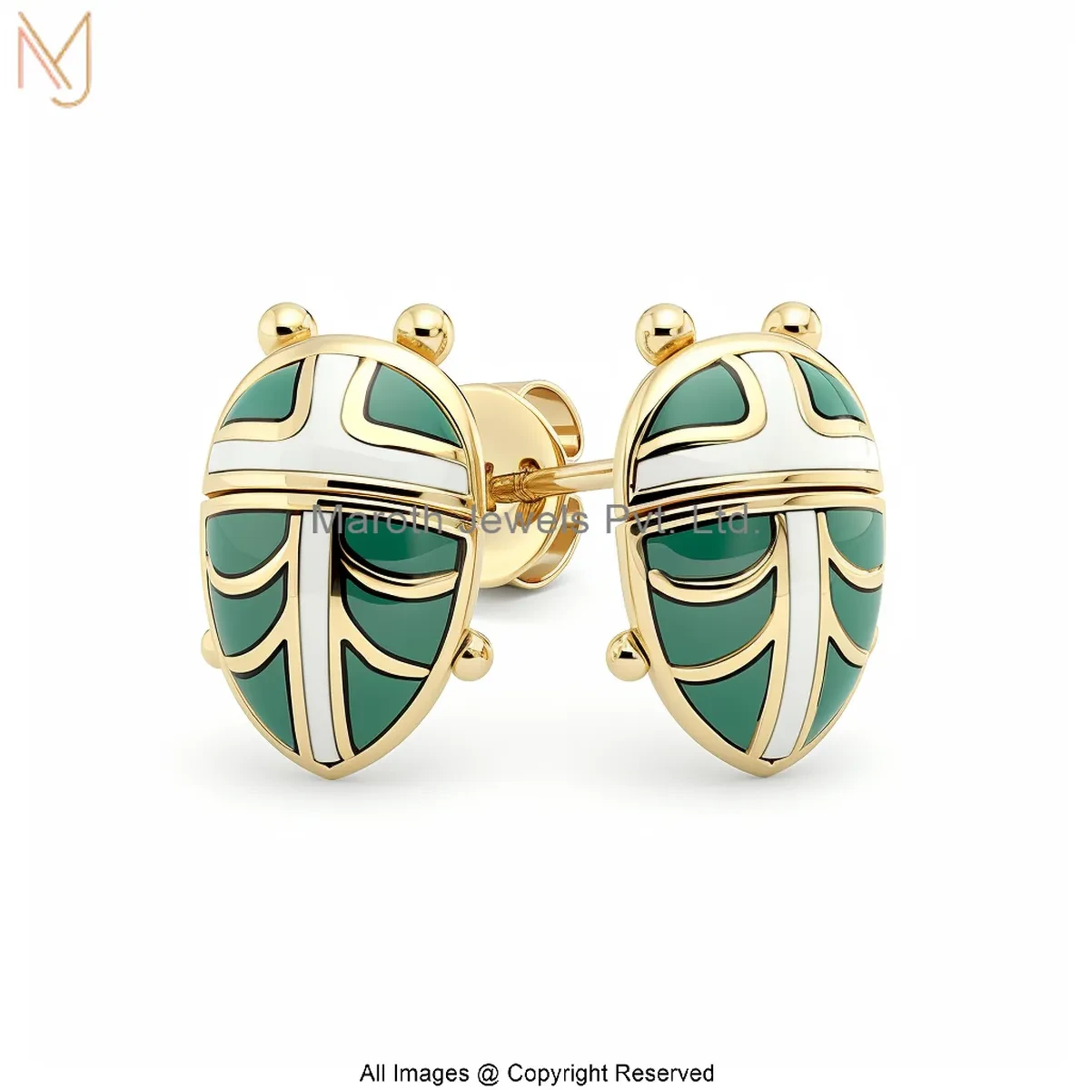 925 Silver Yellow Gold Plated Enamel Scarab Stud Earring Manufacturer