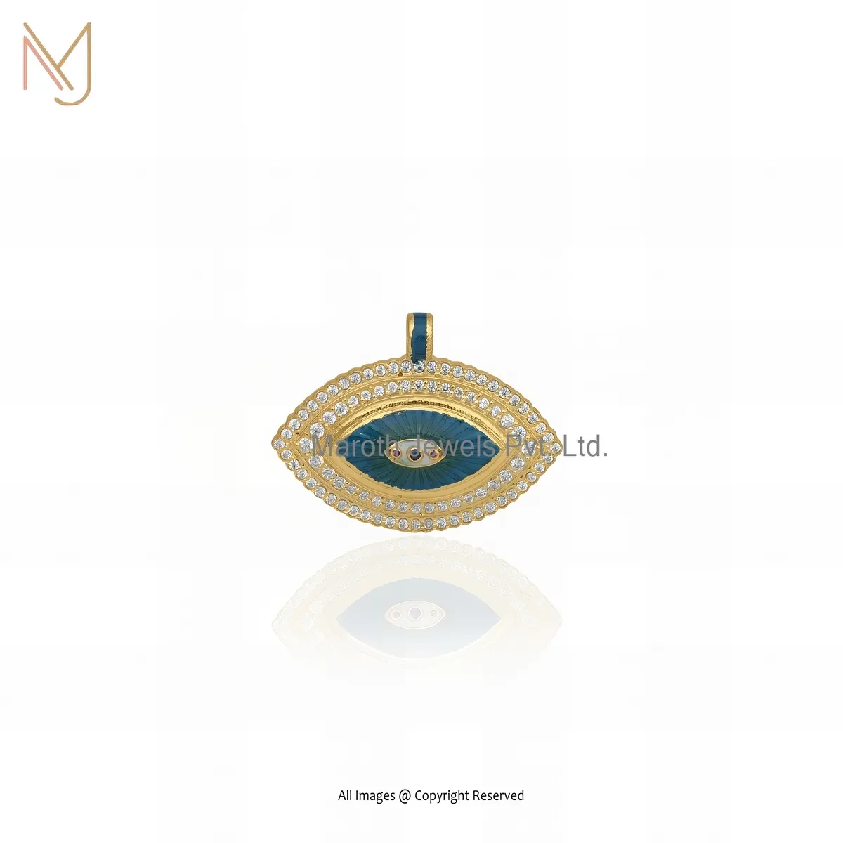 925 Silver Yellow Gold Plated Cubic Zircon & Enamel Evil Eye Charm Pendant Custom Jewelry