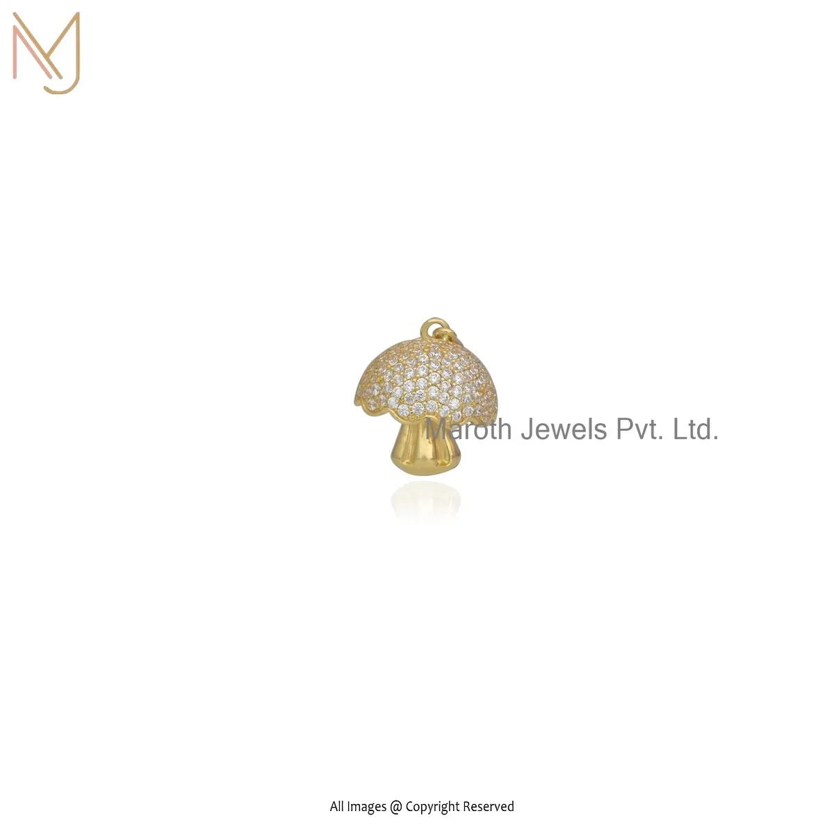 925 Silver Yellow Gold Plated Cubic Zircon Mushroom Pendant Custom Jewelry