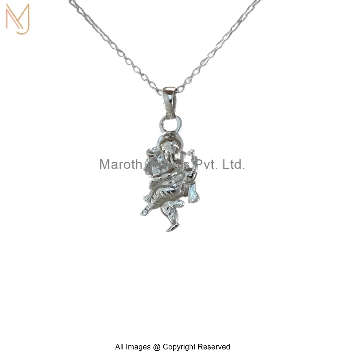 14K White Gold Ganesha Necklace Custom Jewelry