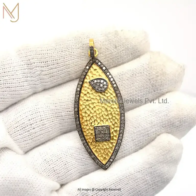 925 Sterling Silver Rhodium Yellow Gold Plated Pave Diamond Marquis Design Pendant Custom Jewelry