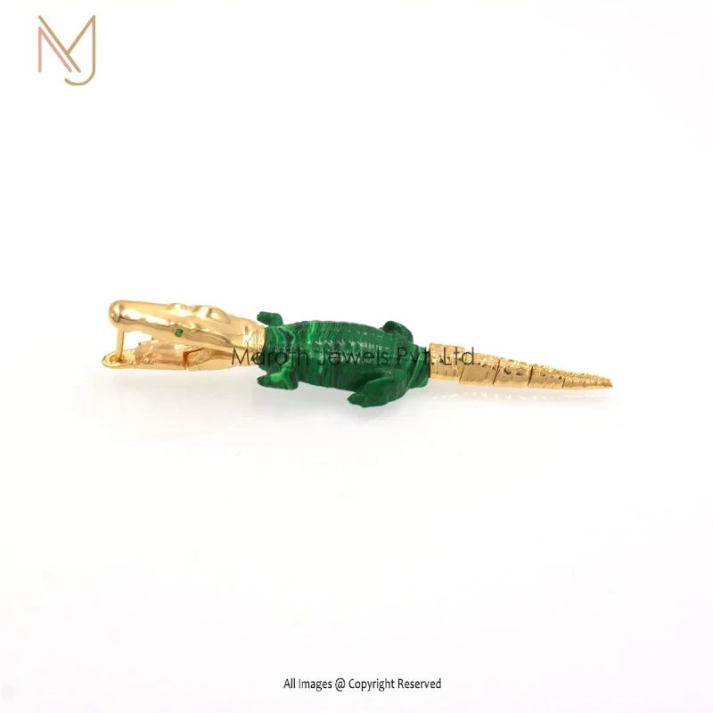 14K Yellow Gold Malachite & Emerald crocodile Earrings Manufacturer