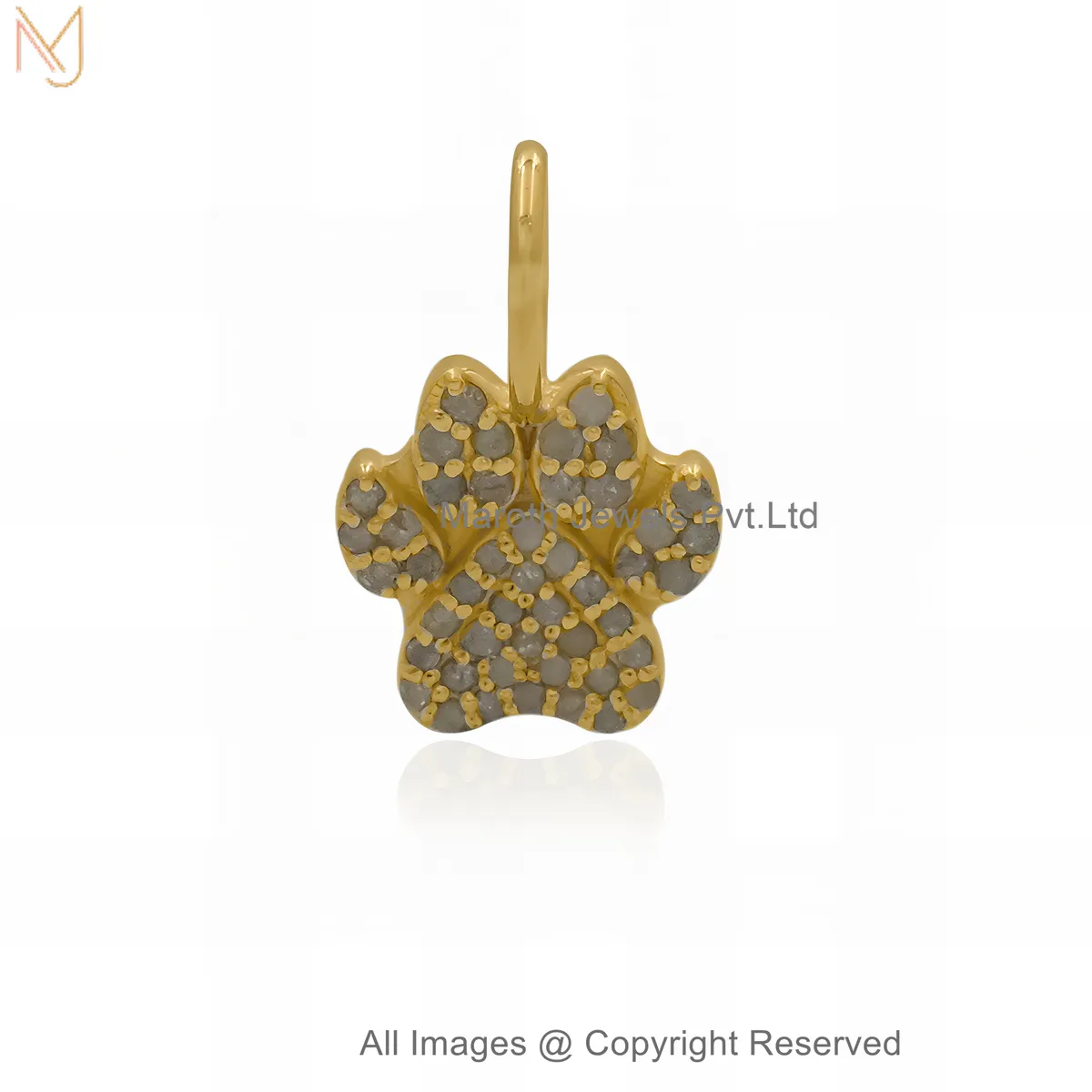 925 Silver Yellow Gold Plated Cubic Zircon Diamond Paw Print Pendant Manufacturer