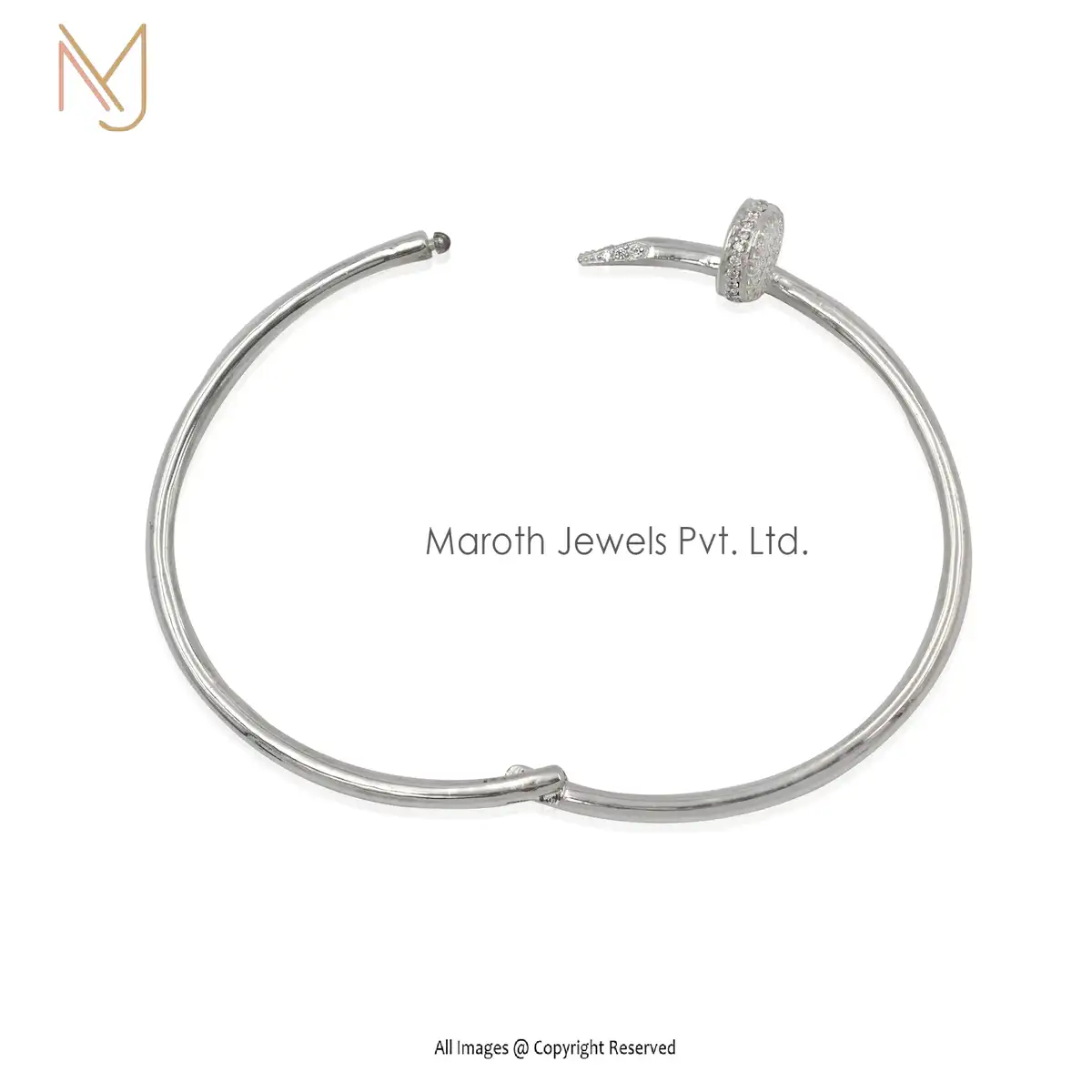 925 Silver Natural Silver Cz Screw Bangle Jewelry Manufacturer