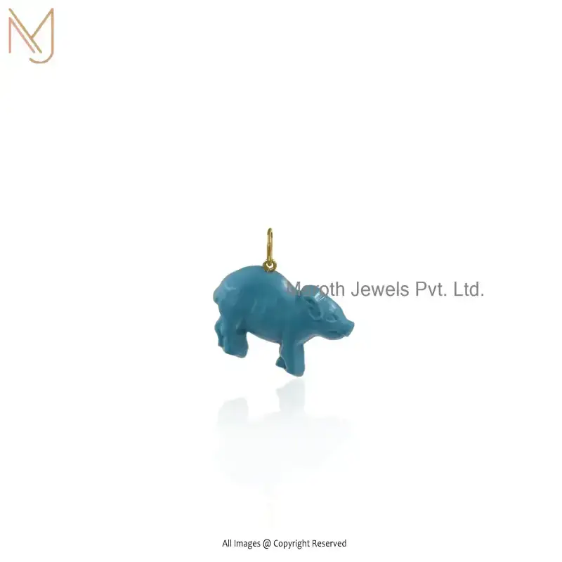 925 Silver Yellow Gold Plated Turquoise Pig Pendant Manufacturer