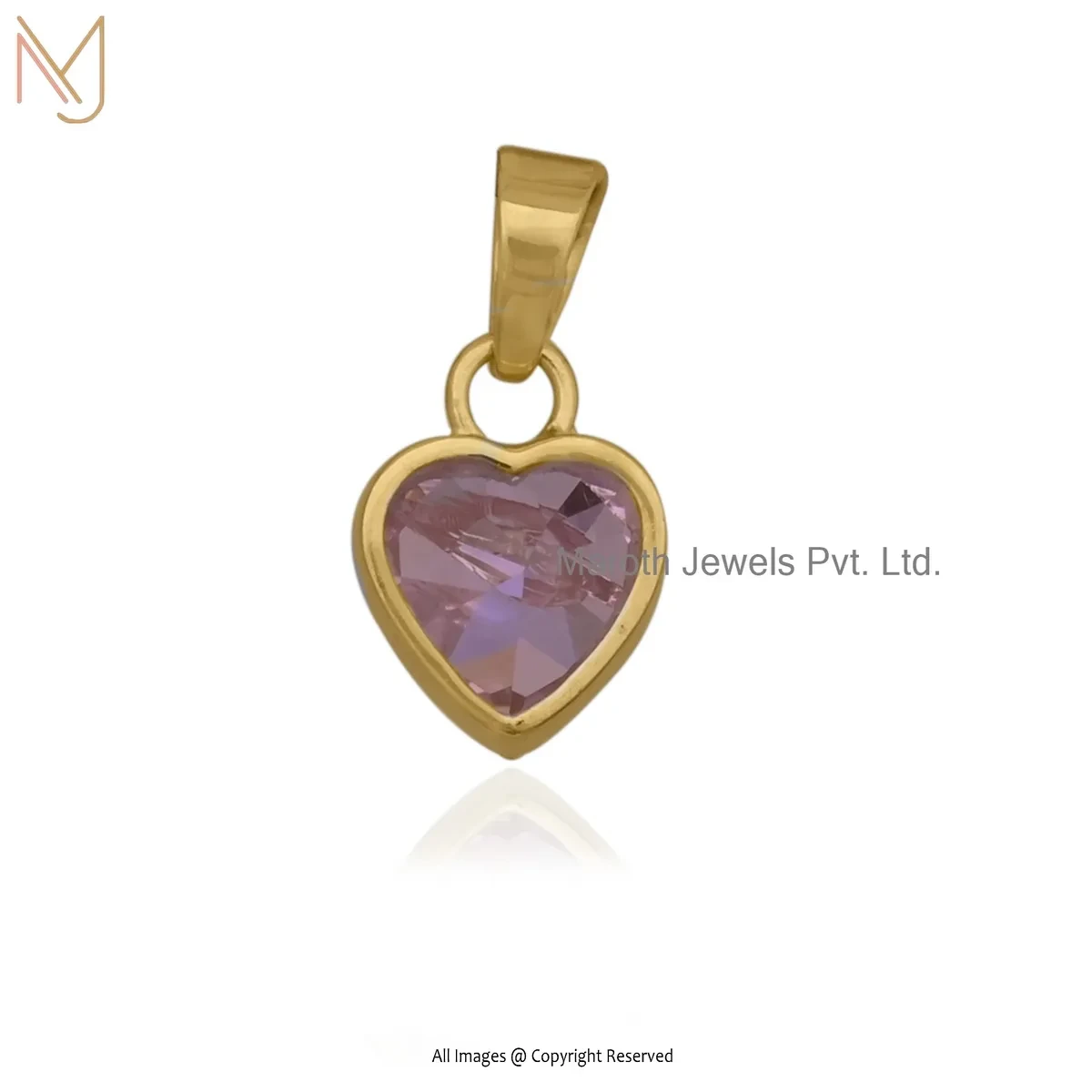 925 Silver Yellow Gold Plated Pink Sapphire Heart Gemstone Pendant Jewelry Supplier