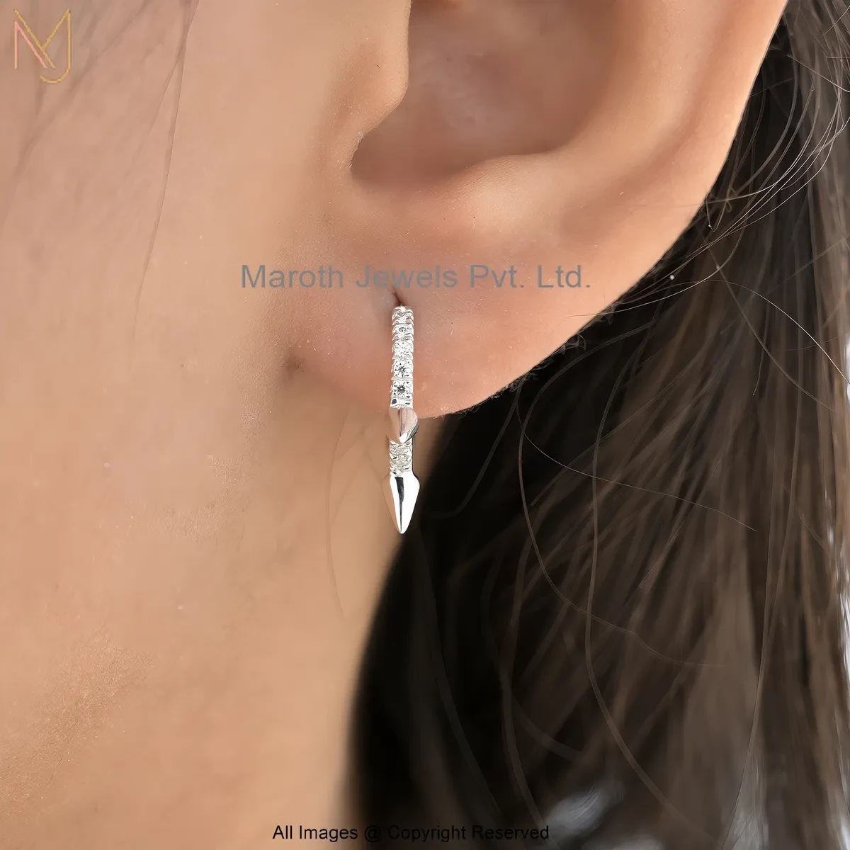 925 Silver Natural Silver Plated Cubic Zircon Diamond Spike Hoop Earring Manufacturer