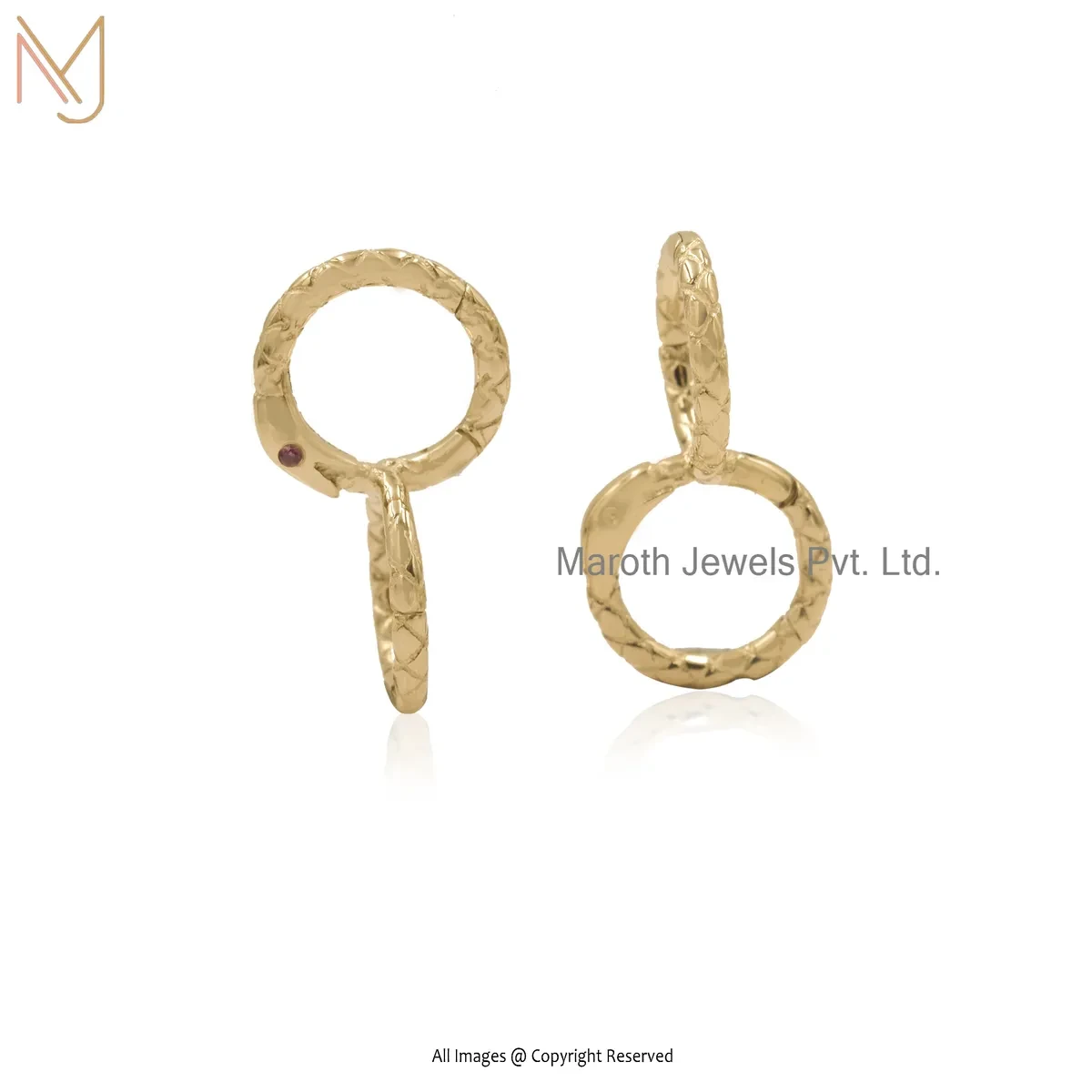 14K Yellow Gold Ruby Snake Charm Holder Custom Jewelry