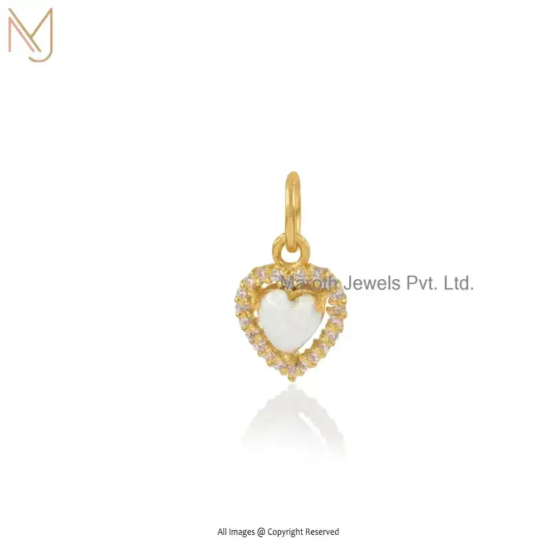 925 Silver Yellow Gold Plated Cubic Zircon Opal Heart Gemstone Pendant Jewelry Supplier