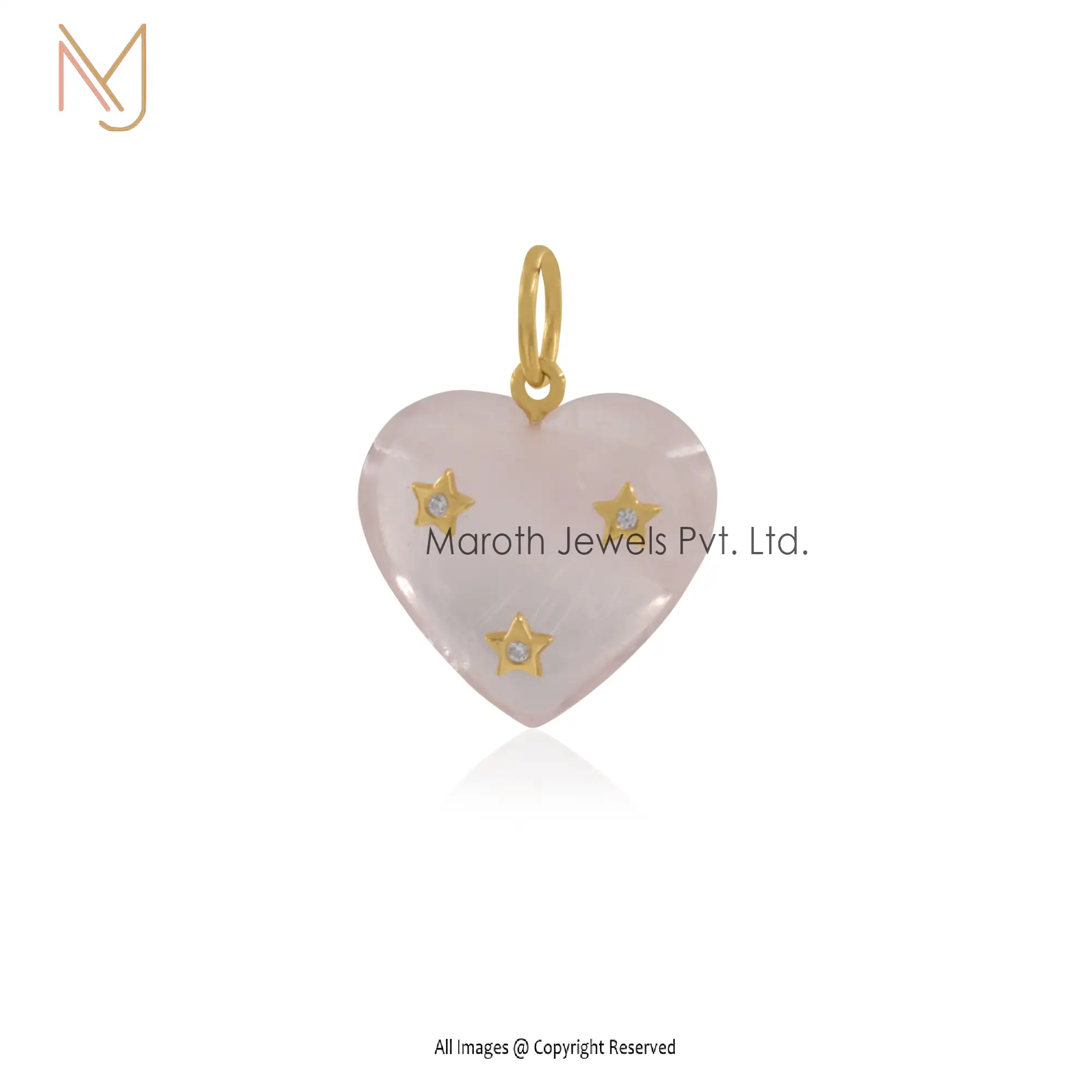 Wholesale 14K Rose Gold Pink Opal & Moissanite Heart Pendant Jewelry