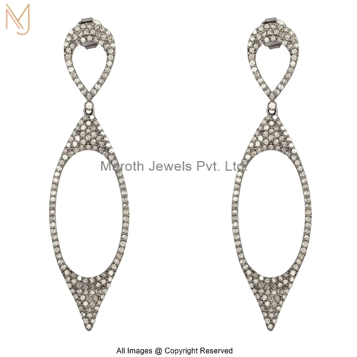 925 Silver White Gold Plated Cubic Zircon Pave Diamond Dangle Earring Jewelry Supplier