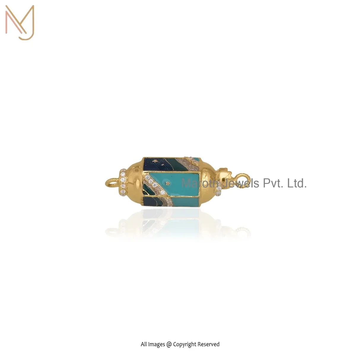 Wholesale 925 Silver Yellow Gold Plated Cubic Zircon & Enamel Gemstone Amulet Charm Pendant