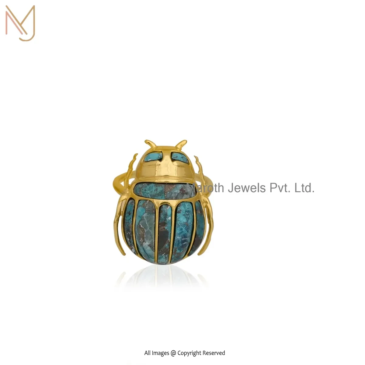 14K Yellow Gold Turquoise Gemstone Scarab Ring Jewelry Supplier