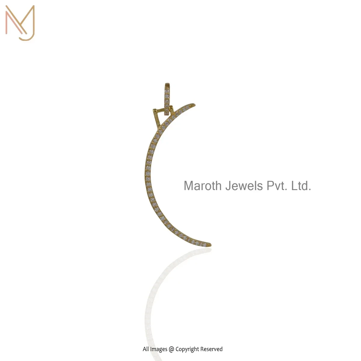 925 Silver Yellow Gold Plated Cubic Zircon Moon Pendant Jewelry Supplier
