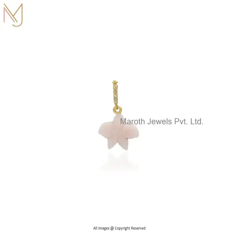 Wholesale 925 Silver Yellow Gold Plated Pink Opal Larimar And Diamond Starfish & Flower Charm Pendant