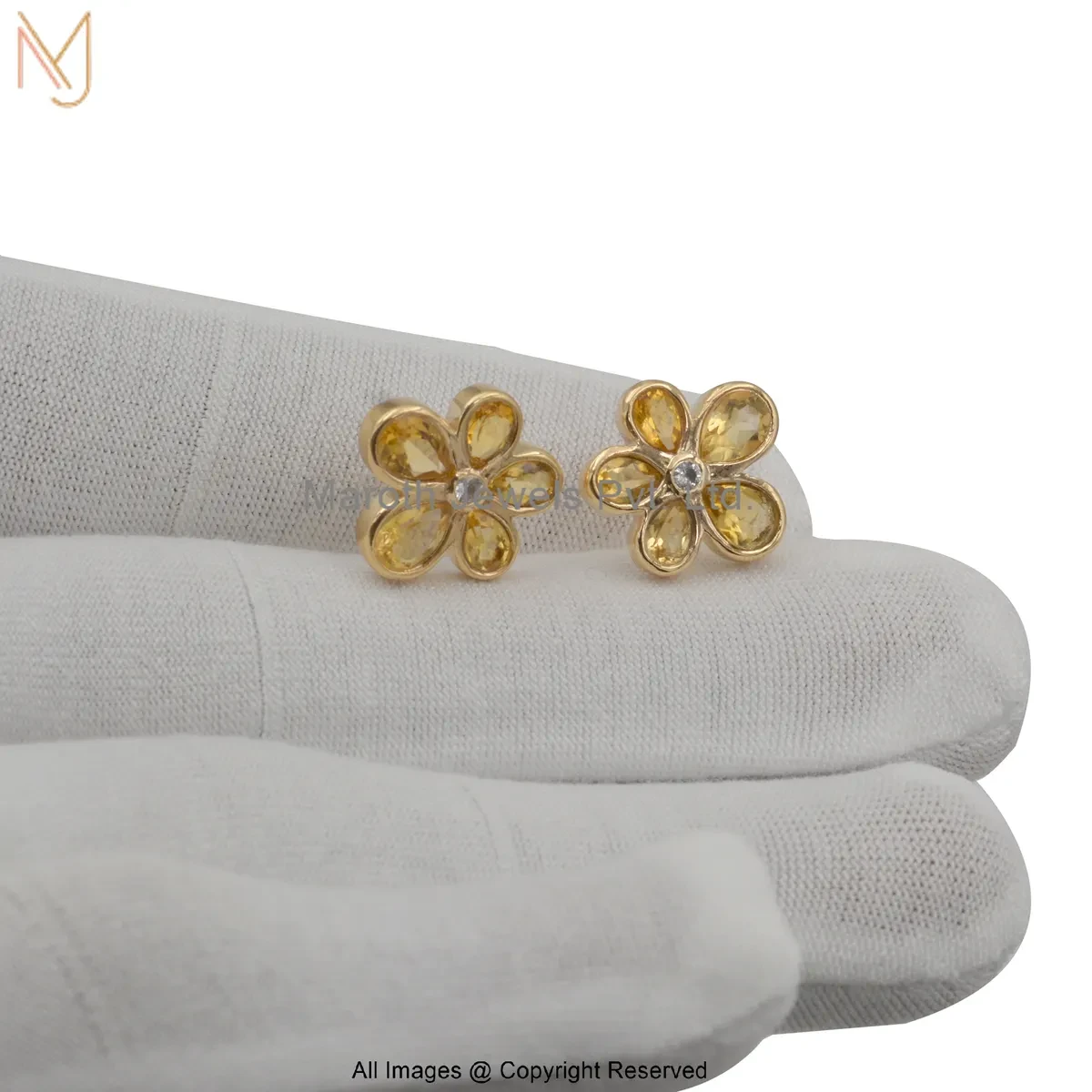 925 Silver Yellow Gold Plated Cubic Zircon Citrine Flower Stud Earring Jewelry Supplier