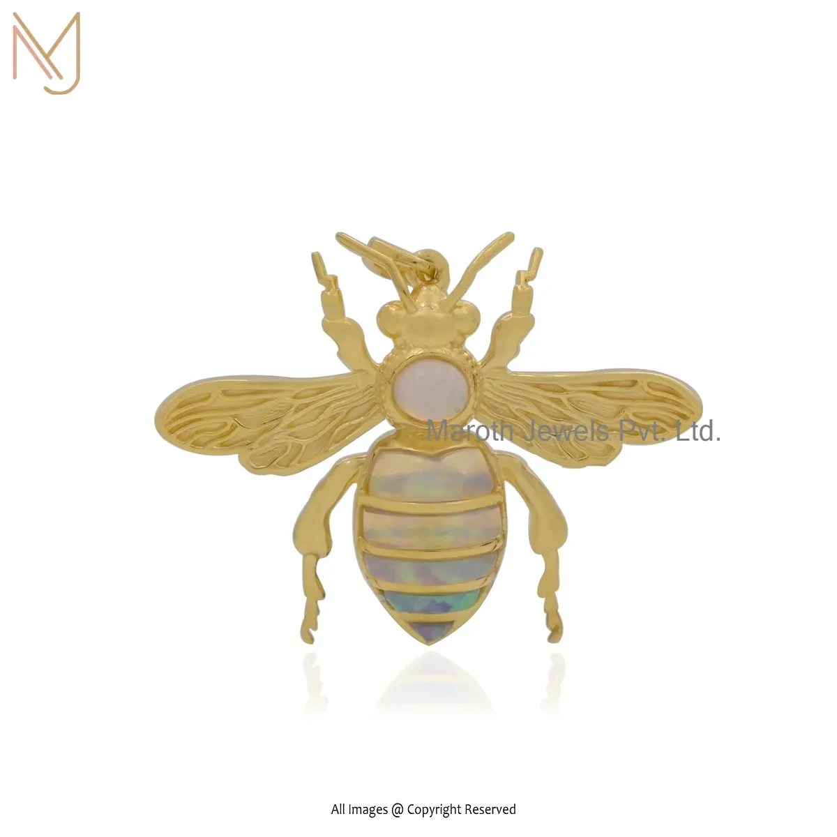 925 Silver Yellow Gold Plated Ethiopian Opal Bee Pendant Manufacturer