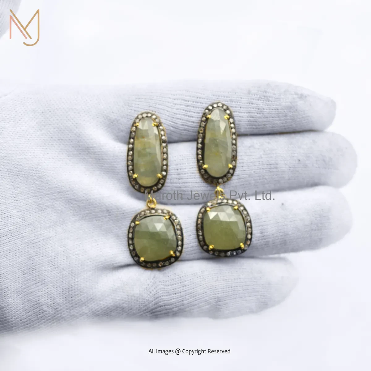 Wholesale 925 Silver Yellow Gold Plated Pave Diamond Yellow Sapphire Gemstone Drop Earring