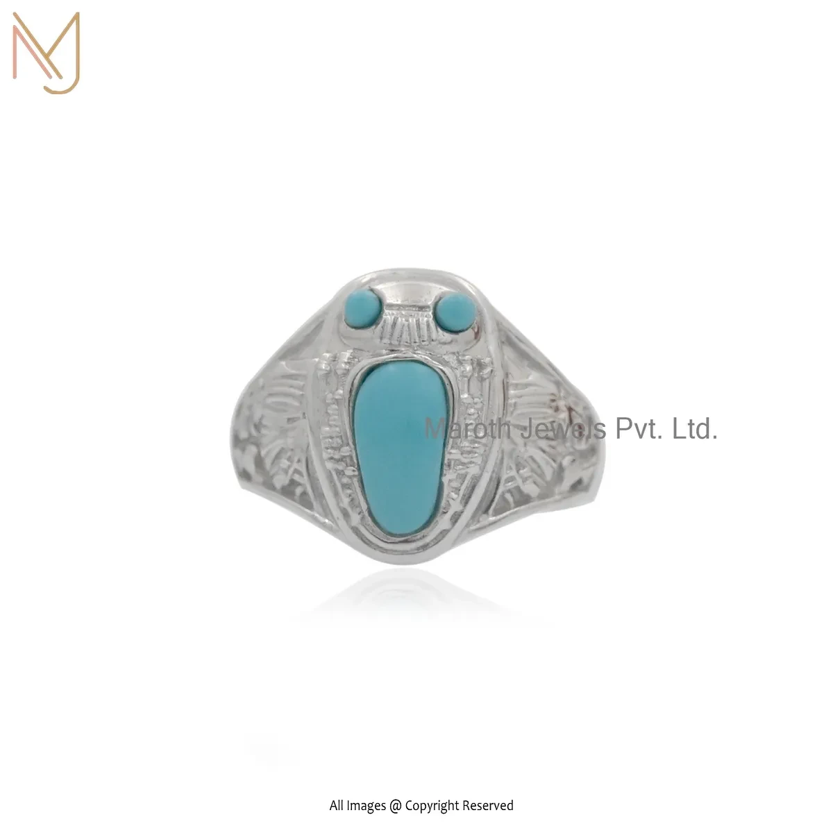 925 Silver White Gold Plated Turquoise Scarab Ring Jewelry Supplier
