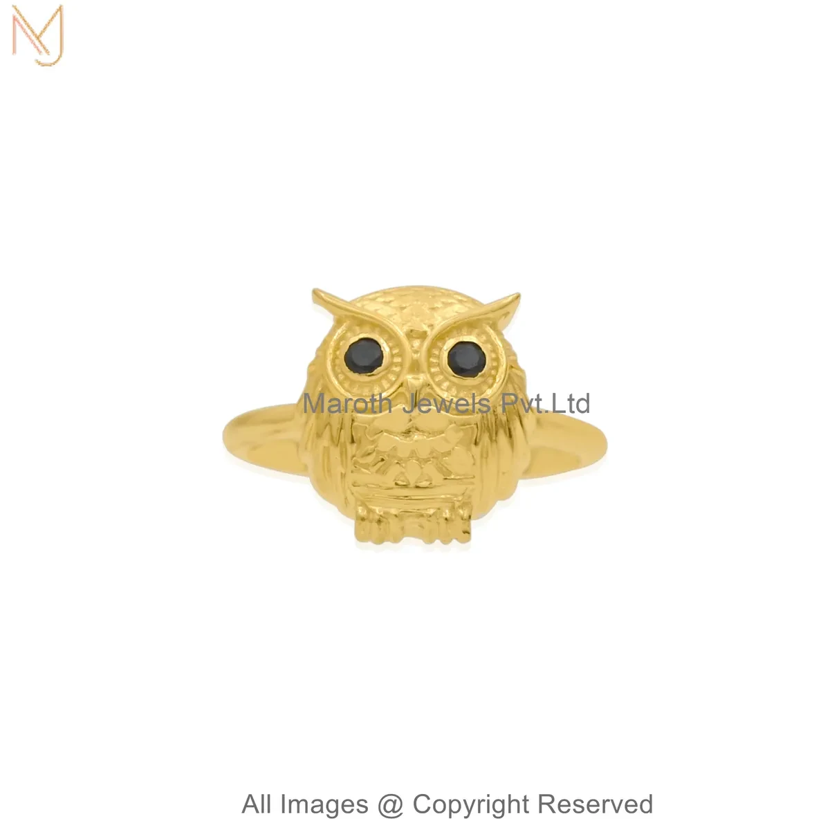 14K Yellow Gold Diamond Cubic Zircon Majestic Owl Statement Ring Custom Jewelry
