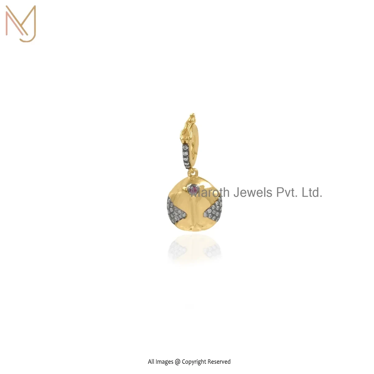 14K Yellow Gold Moissanite & Ruby Ladybug Charm Pendant Manufacturer