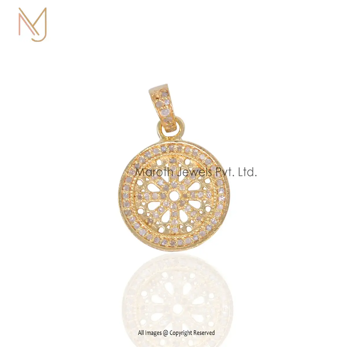 925 Silver Yellow Gold Pave Diamond Chakra Pendant Custom Jewelry