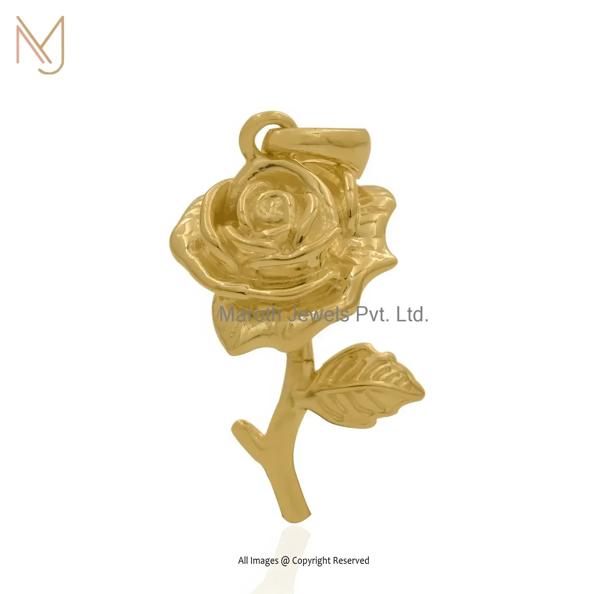 14K Yellow Gold Rose Flower Pendant Jewelry Supplier