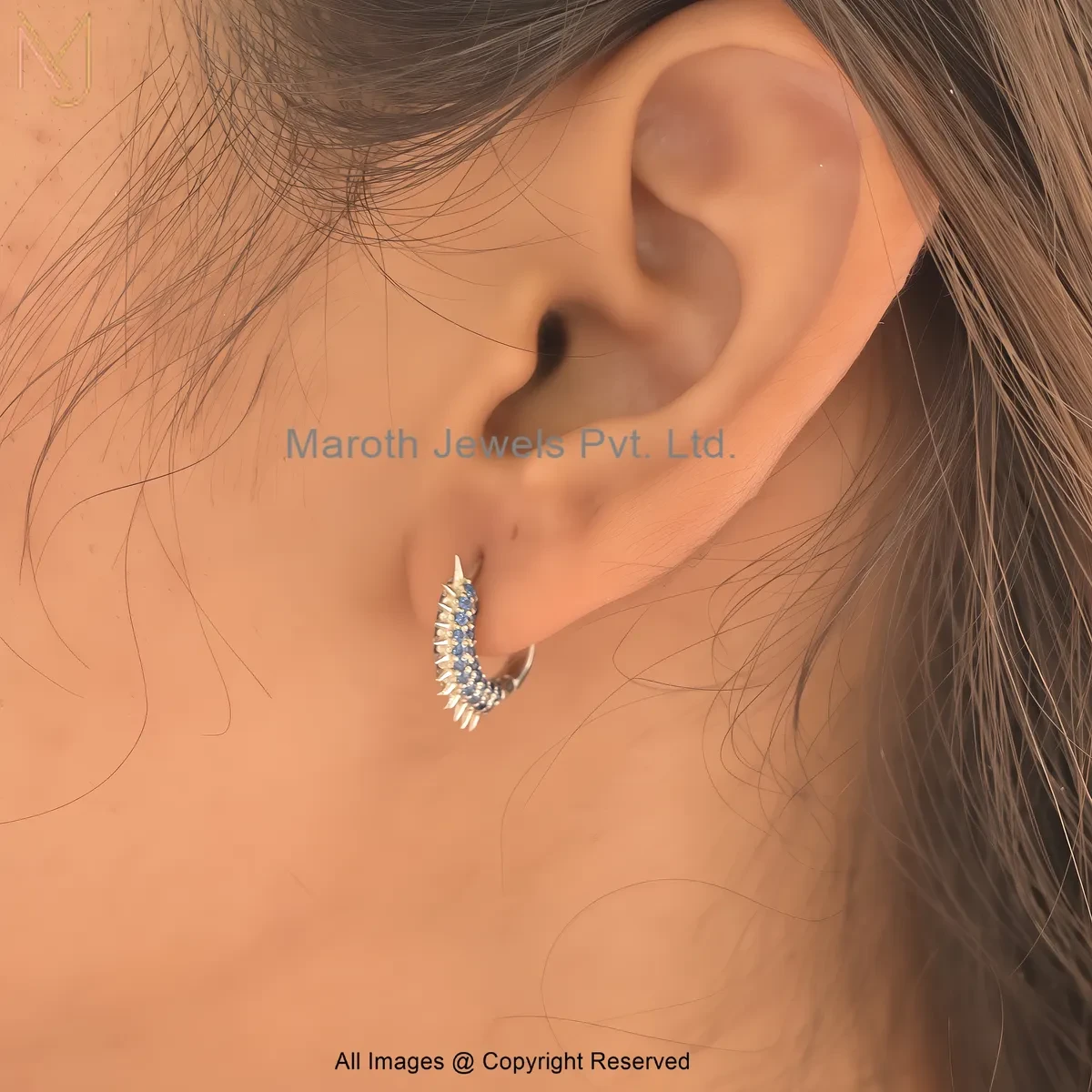 925 Silver Natural Silver Plated Cubic Zircon Gemstone Spike Huggies Earring Manufacturer