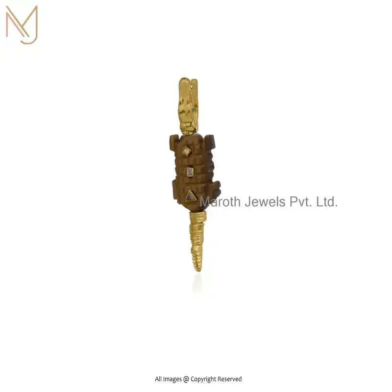 Wholesale 14K Yellow Gold Labradorite & Multi Gemstone And Emerald Crocodile Pendant