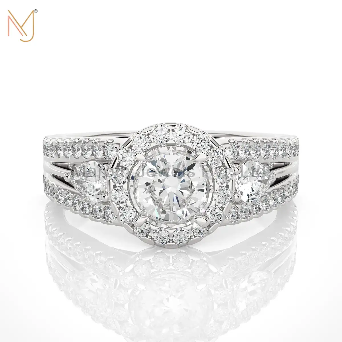 14K Yellow Gold Moissanite Diamond Round Pear Ring Custom Jewelry