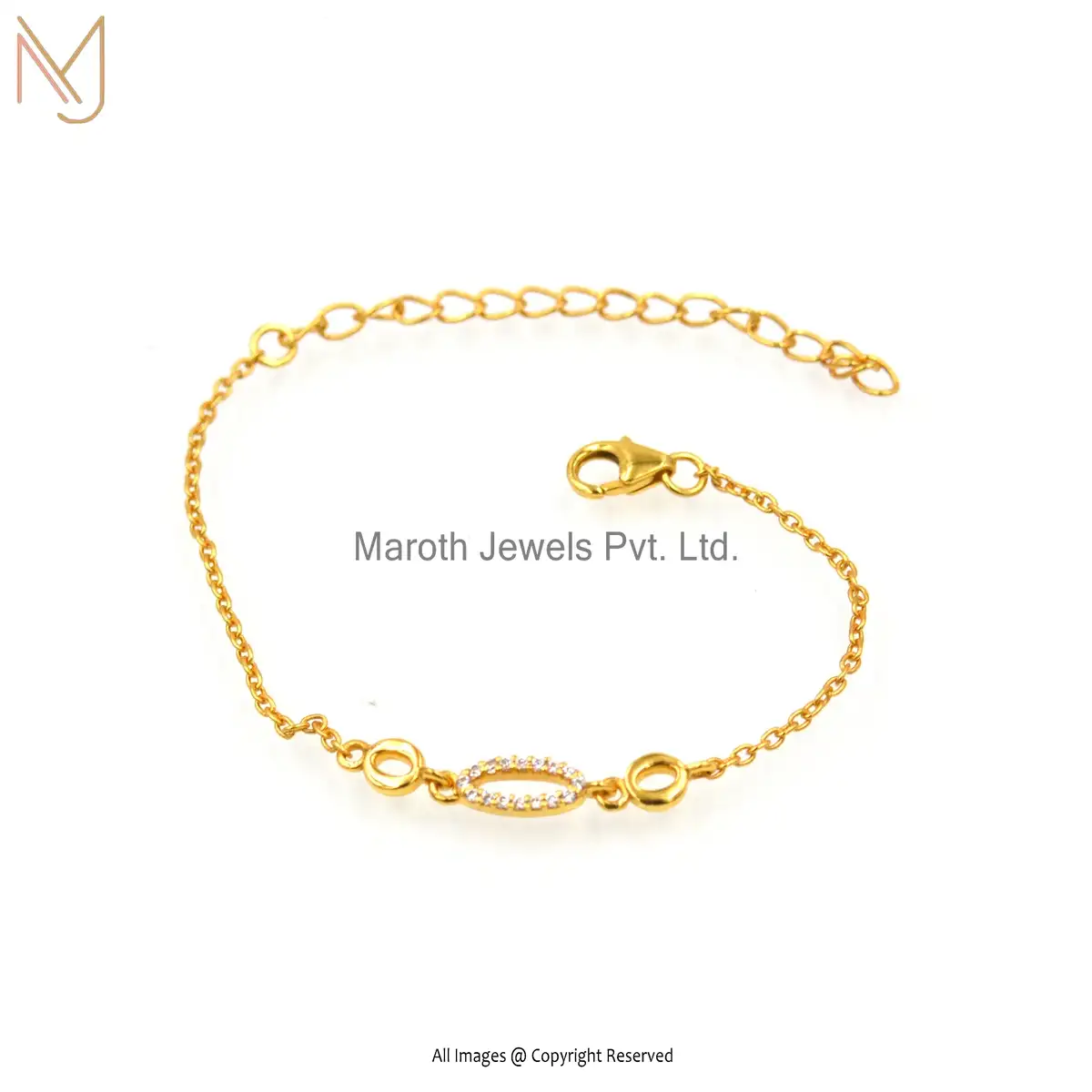 925 Silver Yellow Gold Plated Cubic Zircon Bracelet Manufacturer