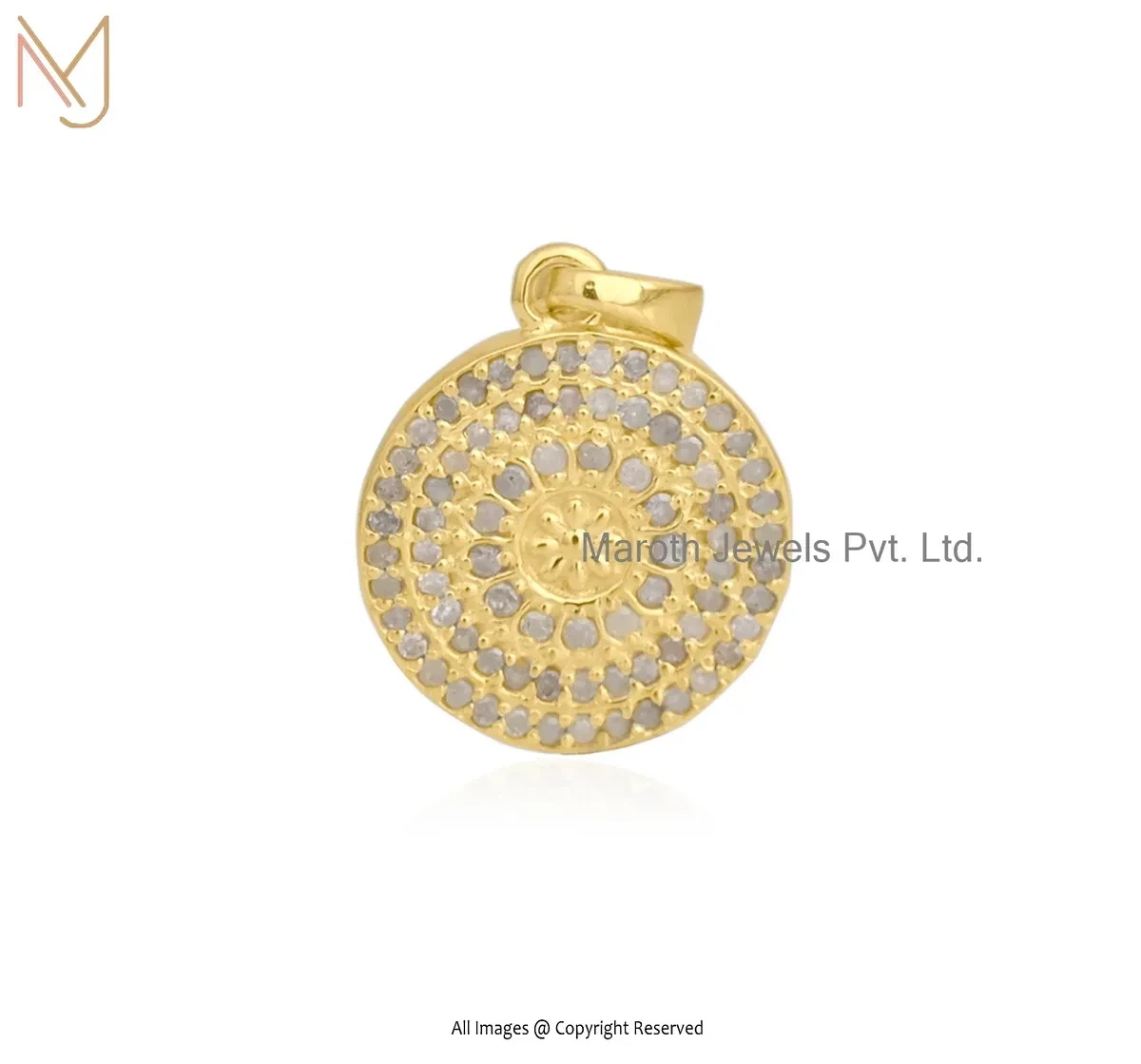 Wholesale 14K Yellow Gold Pave Diamond Disc Charm Pendant