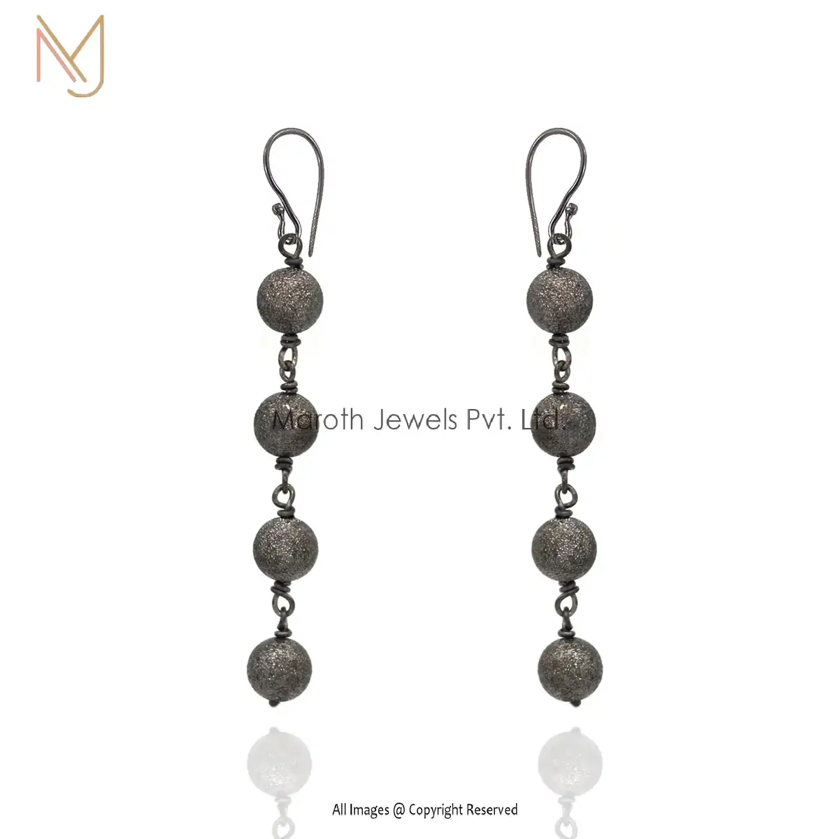 925 Sterling Silver Black Rhodium Handmade Beads Balls Dangle Earrings Custom Jewelry