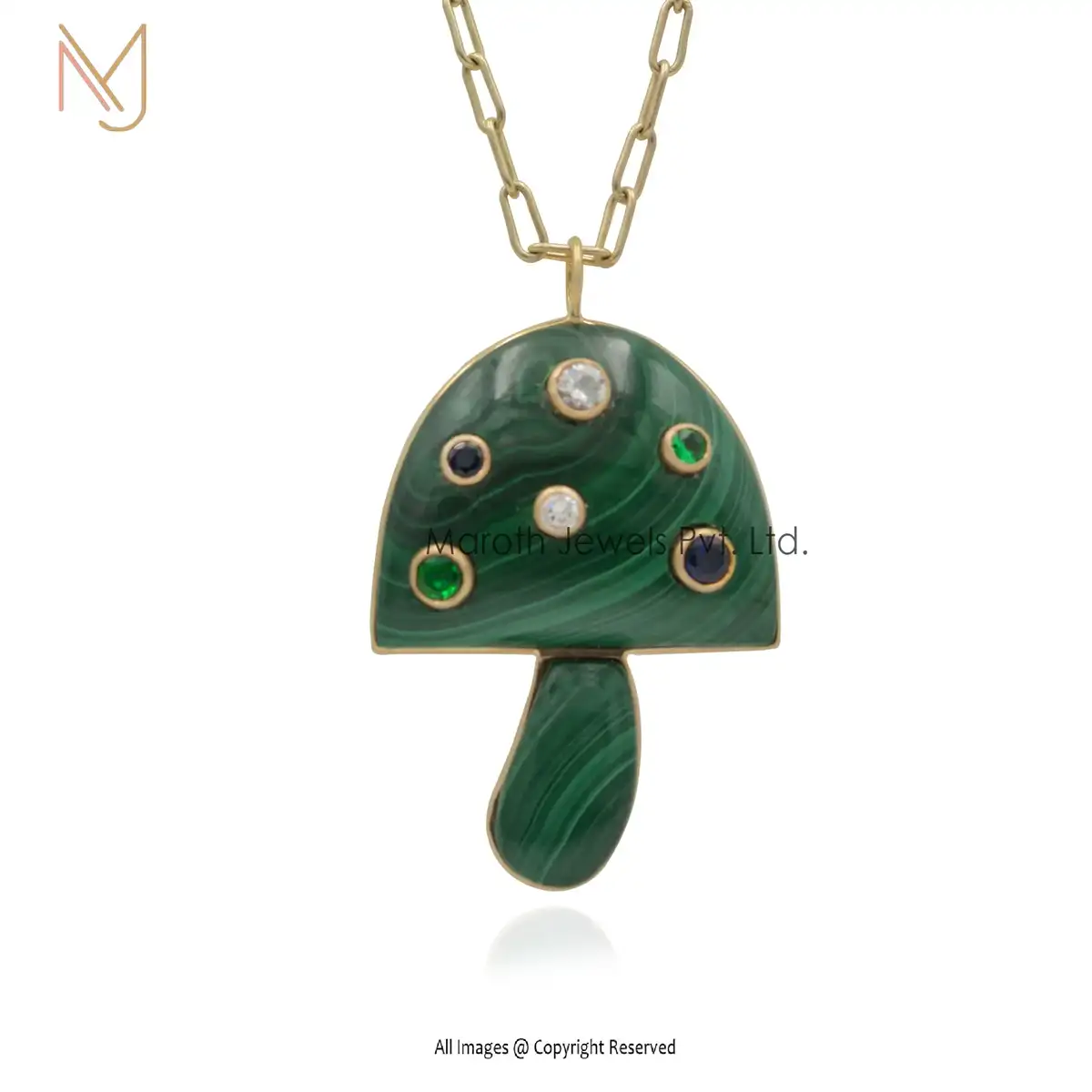 925 Silver Big Stone & Small Stone Malachite Or Round Stone Mixed Blue, Green, White Stone Mushroom Pendant Manufacturer