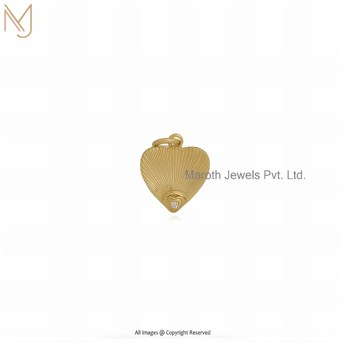 925 Silver Yellow Gold Plated Cubic Zircon Fluted Heart Pendant Custom Jewelry