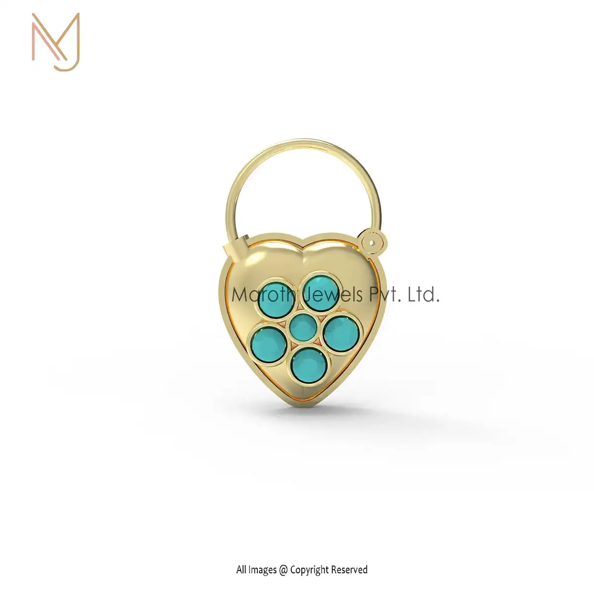 Wholesale 14K Yellow Gold Turquoise Gemstone Padlock Pendant Jewelry