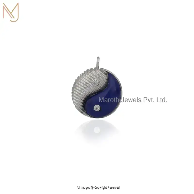 Wholesale 14K Yellow Gold Lapis Lazuli & Moissanite Yin Yang Pendant