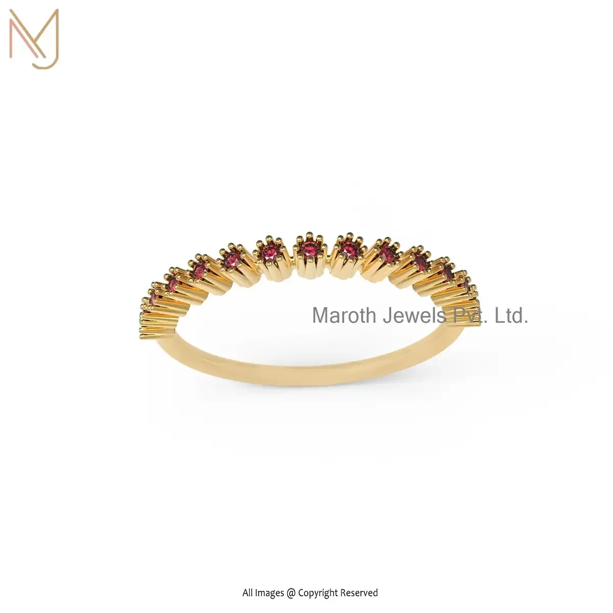 925 Silver Yellow Gold Vermeil Ruby Gemstone Diamond Band Ring Jewelry Manufacturer