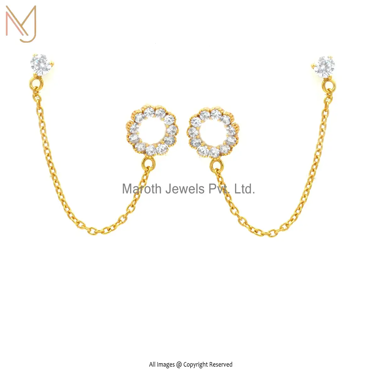 14K Yellow Gold Cubic Zircon Threader Earrings Manufacturer