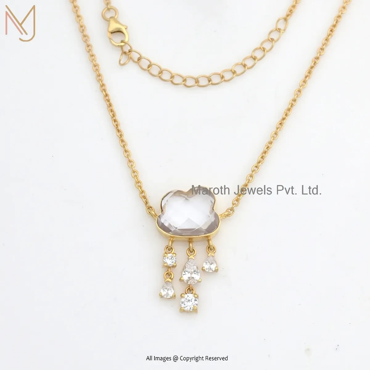 14K Yellow Gold Cubic Zircon Rain Cloud Necklace Jewelry Supplier