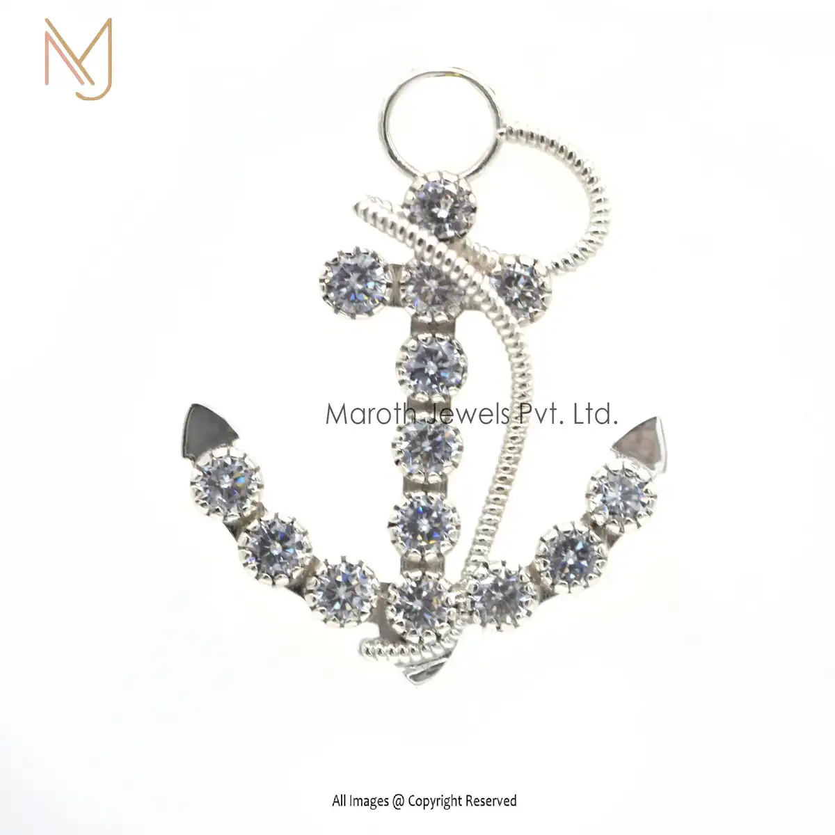 Wholesale 925 Sterling Silver Yellow Gold Plated Cubic Zircon Anker Pendant Jewelry