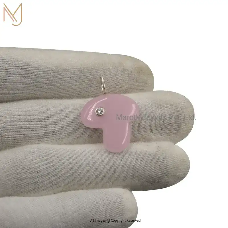 Wholesale 925 Silver Natural Silver Rose Quartz & Moissanite Mushroom Pendant Jewelry