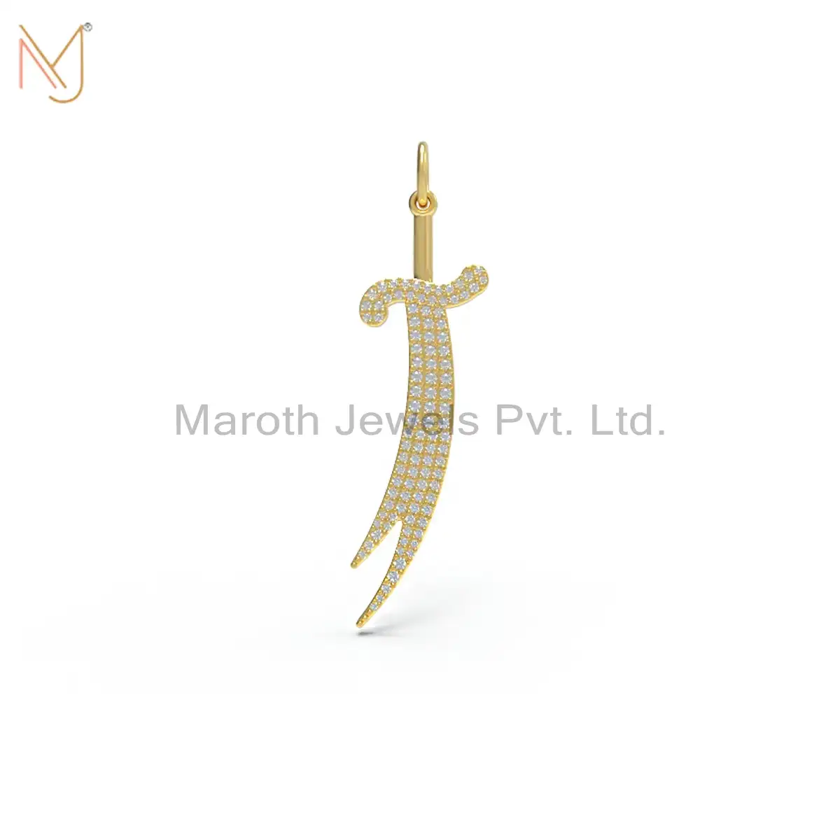 925 Silver Yellow Gold Plated Diamond Sword Pendant Custom Jewelry
