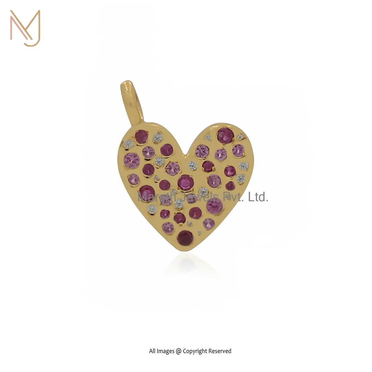 925 Silver Yellow Gold Plated Multi Cubic Zircon Heart Pendant Manufacturer