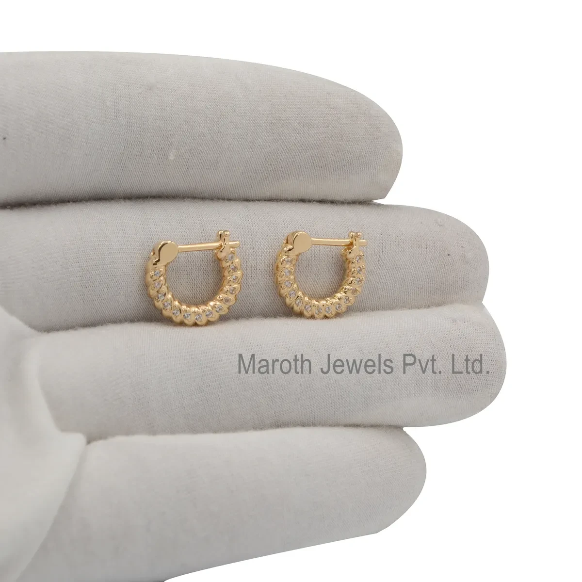 14K Yellow Gold White Topaz Diamond Huggies Earring Manufacturer